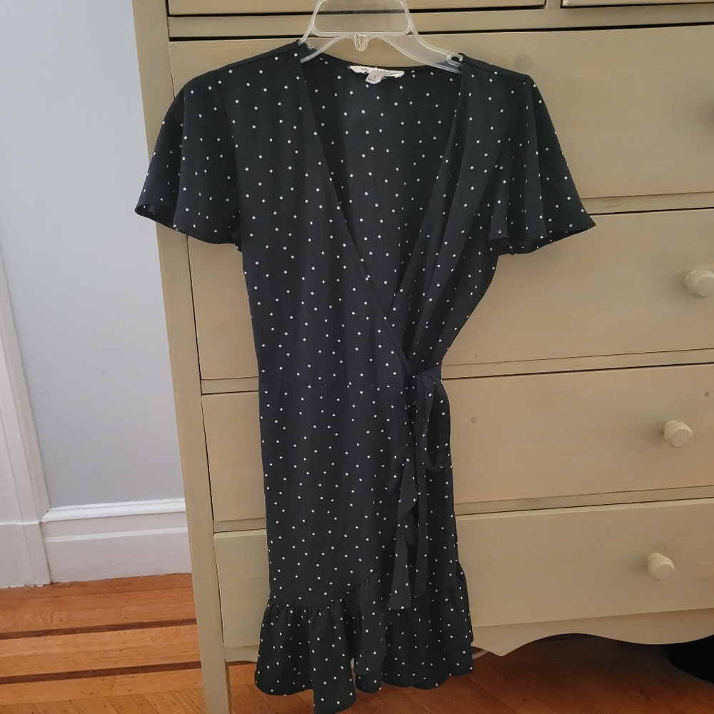 Love Stitch black and white polka dot wrap dress - size S